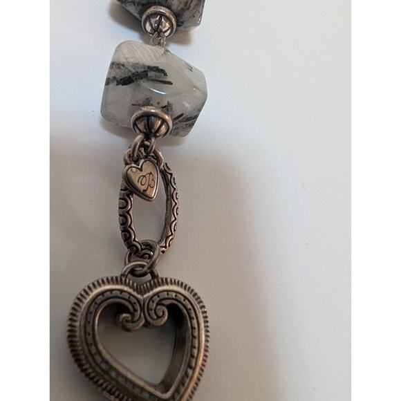 Brighton Heart Charm Bracelet 7.5in Black Tourmaline Beads Silver Tone retired - Picture 1 of 3